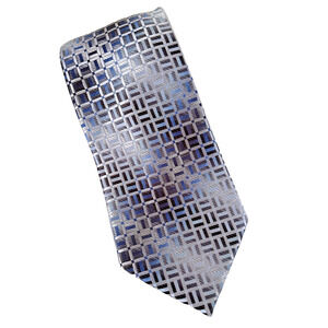 Stacy Adams Signature Gold Mens Tie Blue Gray Geometric Design 59”